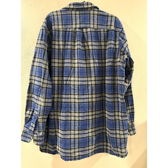 L.L. Bean Blue & Gray Plaid Long Sleeve Chamois Flannel Cotton Shirt XL Tall - Picture 2 of 6